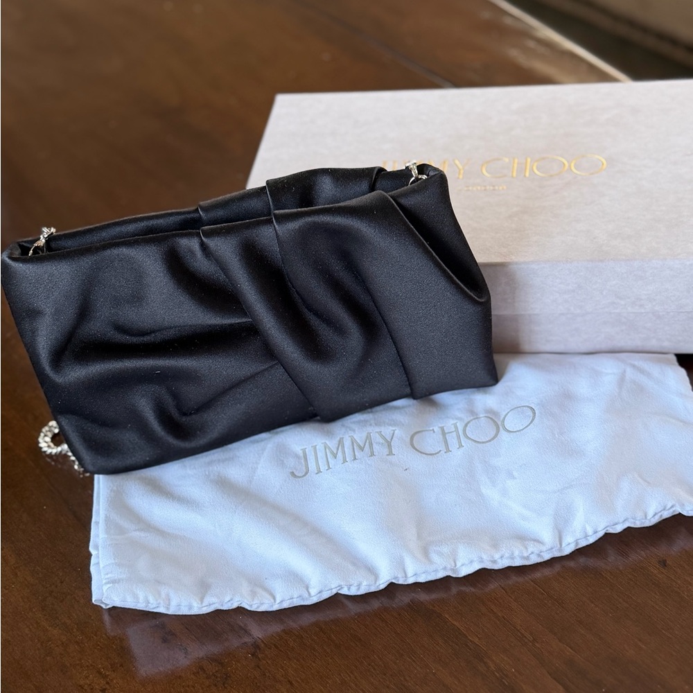 Jimmy Choo Black Satin Clutch - Picture 2 of 6